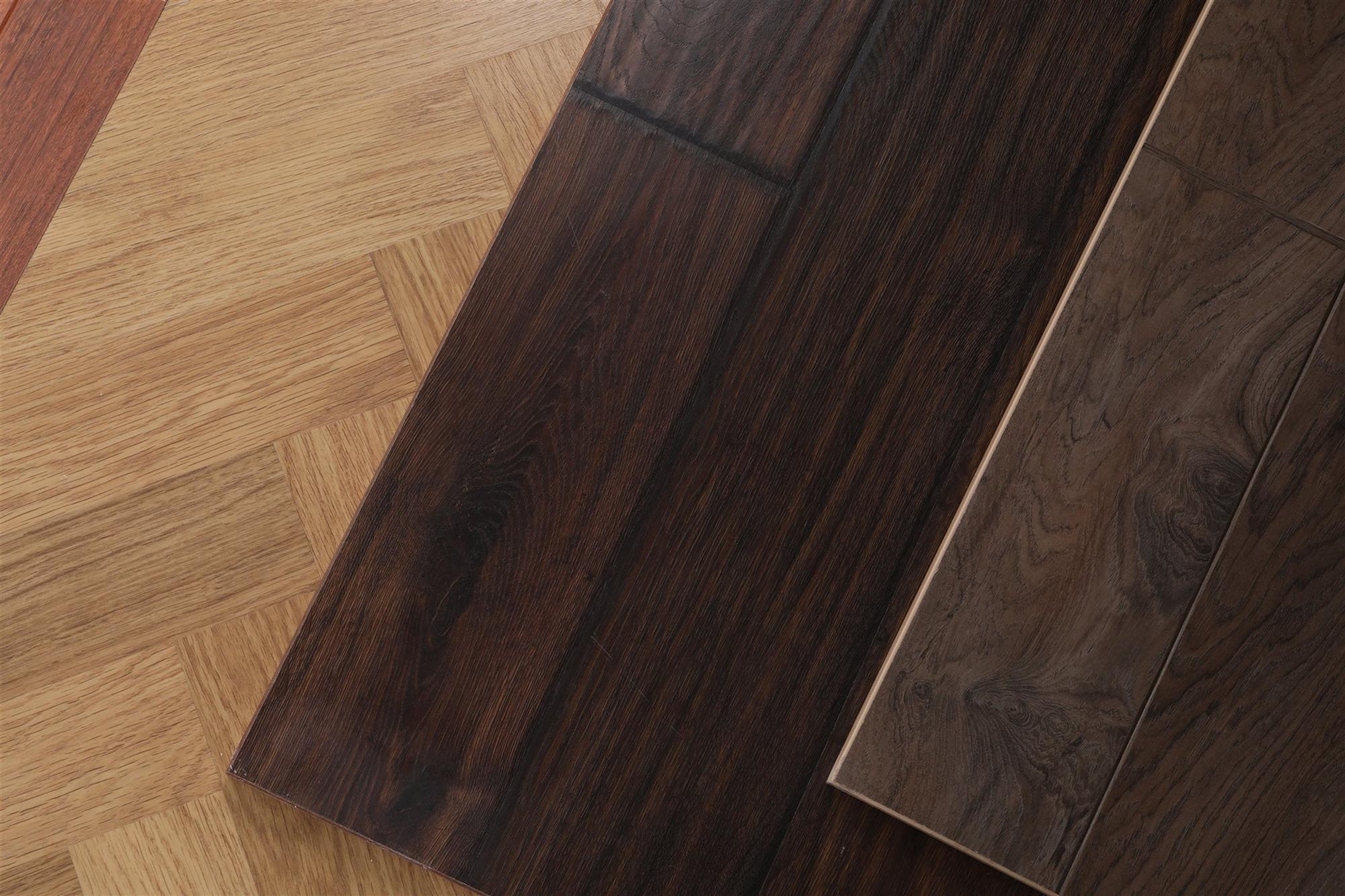 Hardwood floor sample planks in a range of finishes